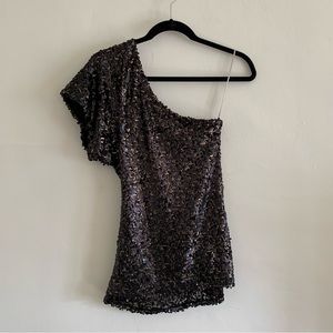 Black & Gold Sequin One-Shoulder Top